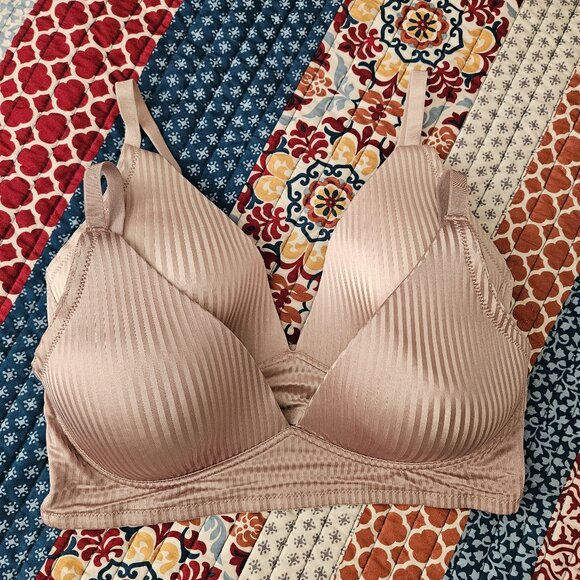 Adrienne Vittadini Studio‎ Two Striped Beige Bra Size 42D Adjustable Straps - Picture 1 of 14